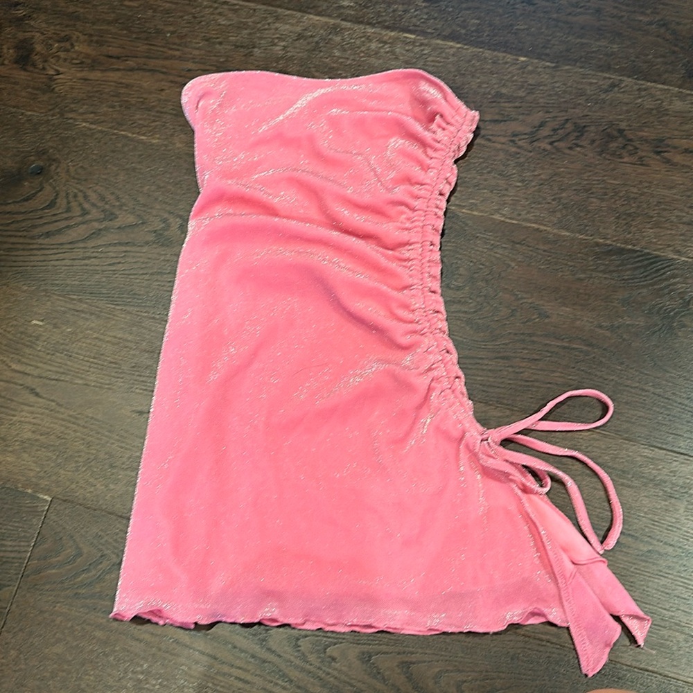 Princess Polly Pink Sparkly Donelli Asymmetrical Strapless Mini Dress